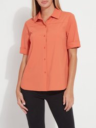 Josie Short Sleeve Button Down - Vibrant Apricot