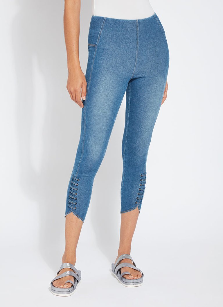 Lace-Up Hem Crop Pants - Mid Wash