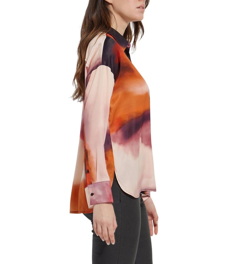 Printed Stitched Satin Watercolor Blouse