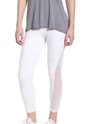 Skylar High Elastic Waist Cotton Crop Mesh Detail Leggings - White