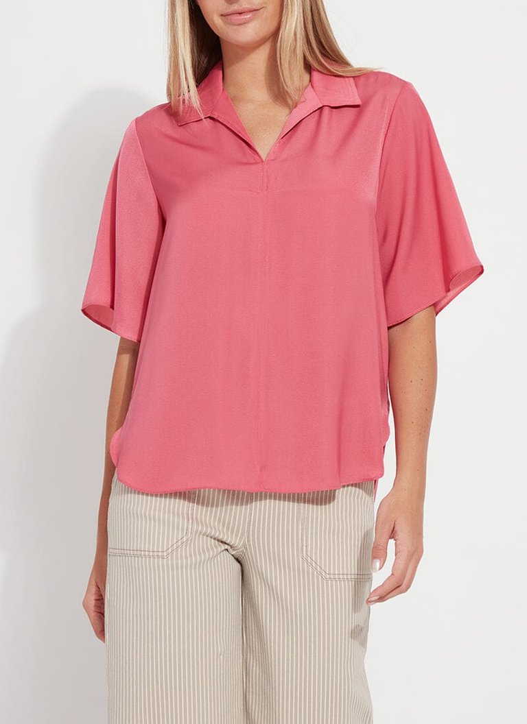 Telia Cropped Pull On Top - Coral Rose