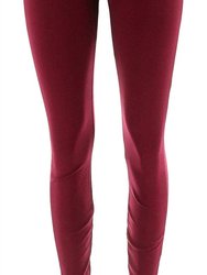 Women's Elastic Wide Waistband Solid Stretch Nylon Knit Leggings - Wine Red