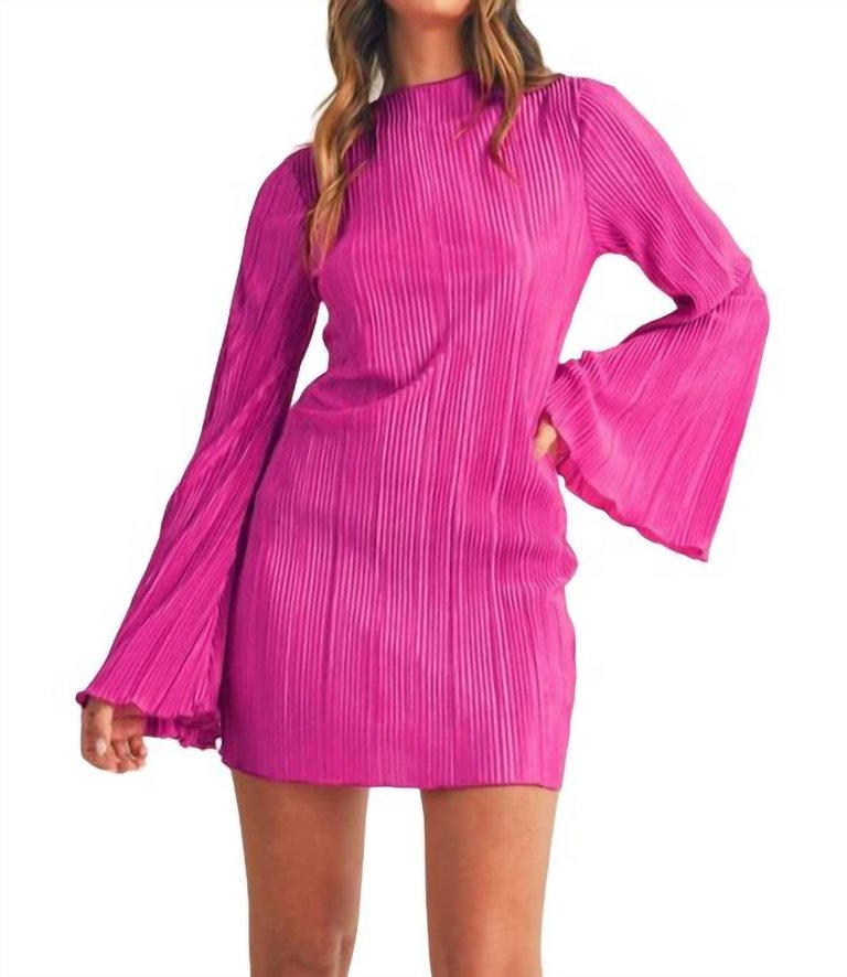 Bell Sleeve Mini Dress In Magenta - Magenta