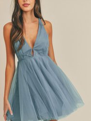 Blue Tulle Mini Dress - Blue