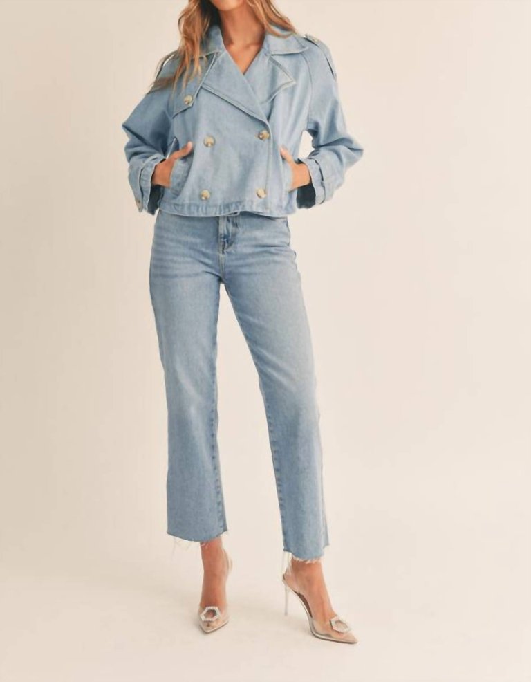 Cropped Denim Trench Jacket - Washed Blue