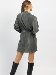 Disco Belt Plisse Mini Dress - Olive