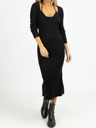 Knit Layered Bra Midi Dress Set - Black