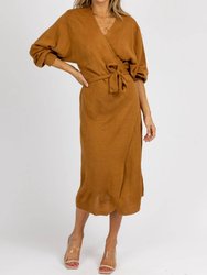 Knit Wrap Sweater Midi Dress - Camel