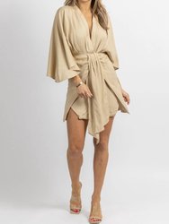 Linen Dolman Sleeve Mini Dress - Taupe