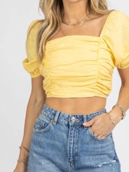 Linen Puff Sleeve Open-Back Crop