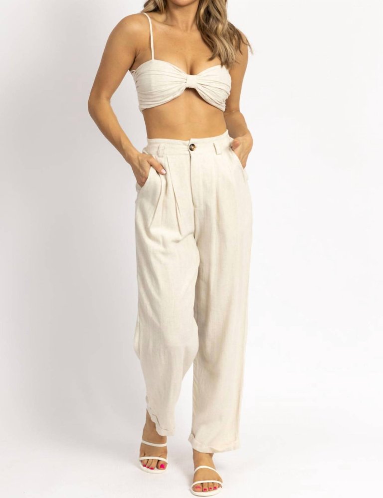 Linen Ruched Crop + Pant Set - Oatmeal