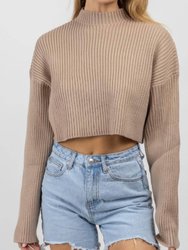 Mockneck Longsleeve Crop Sweater - Mocha