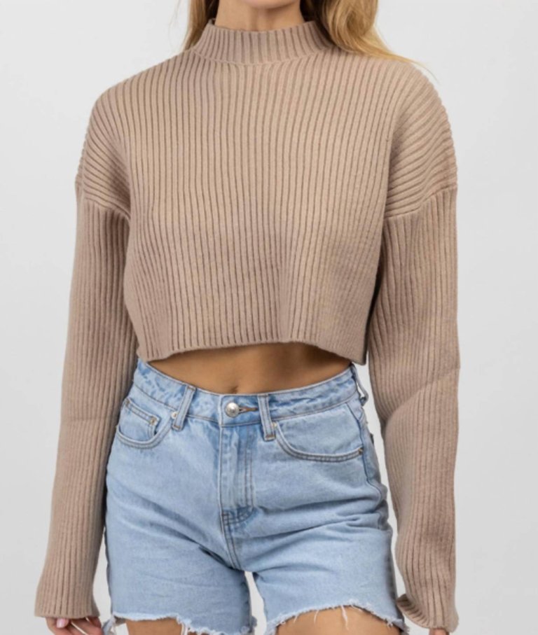 Mockneck Longsleeve Crop Sweater - Mocha