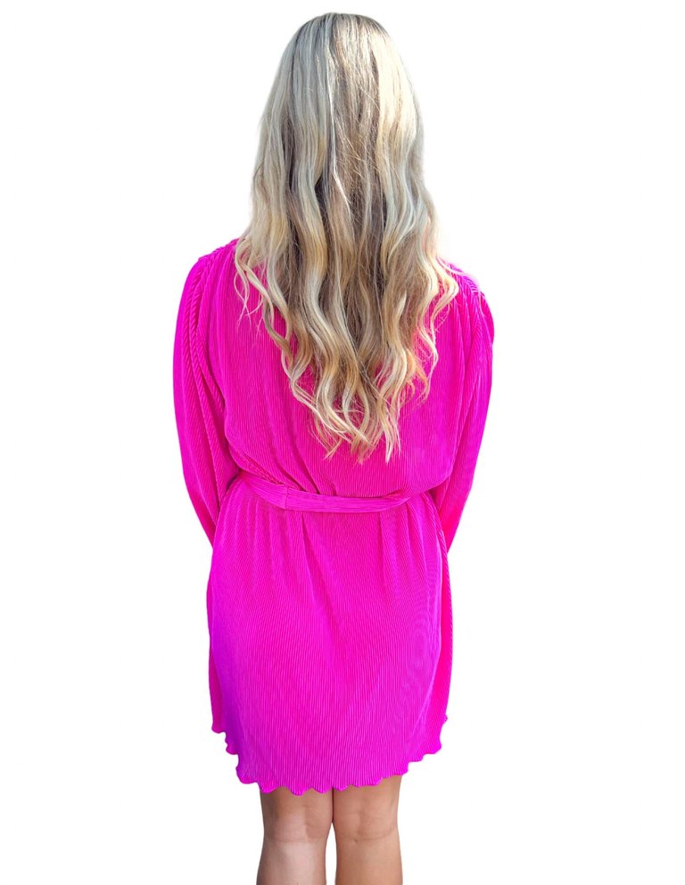 Pleated Button Down Shirt Dress In Magenta