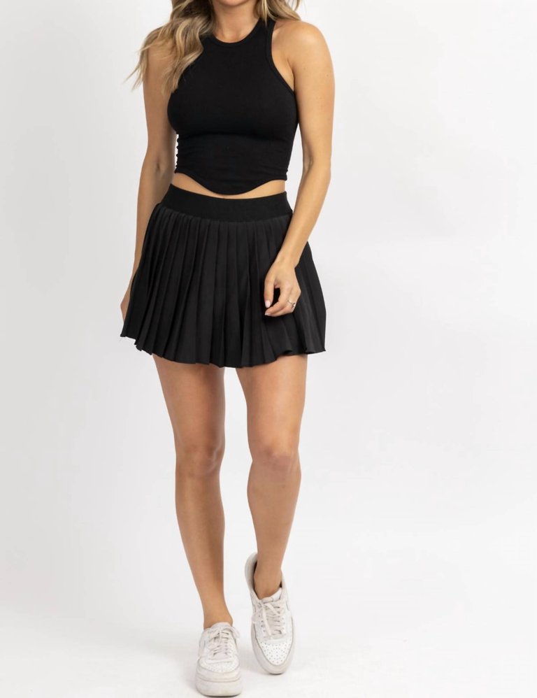 Pleated Elastic Tennis Skirt - Black