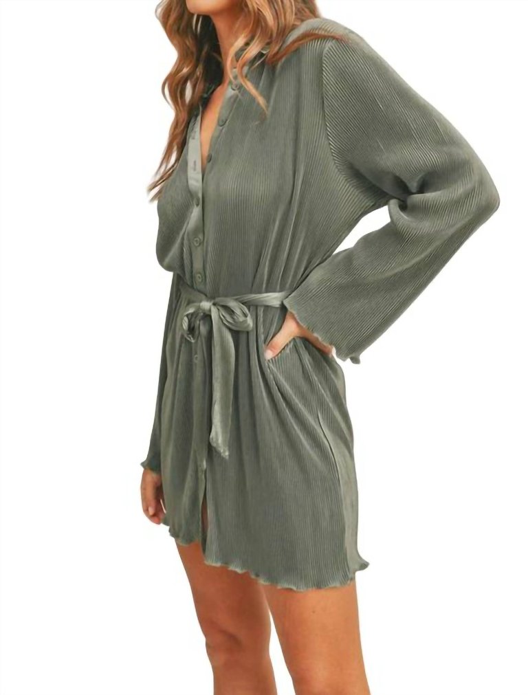 Pleated Shirt Dress In Olive