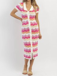 Stripe Crochet Midi Dress - Siesta Pink