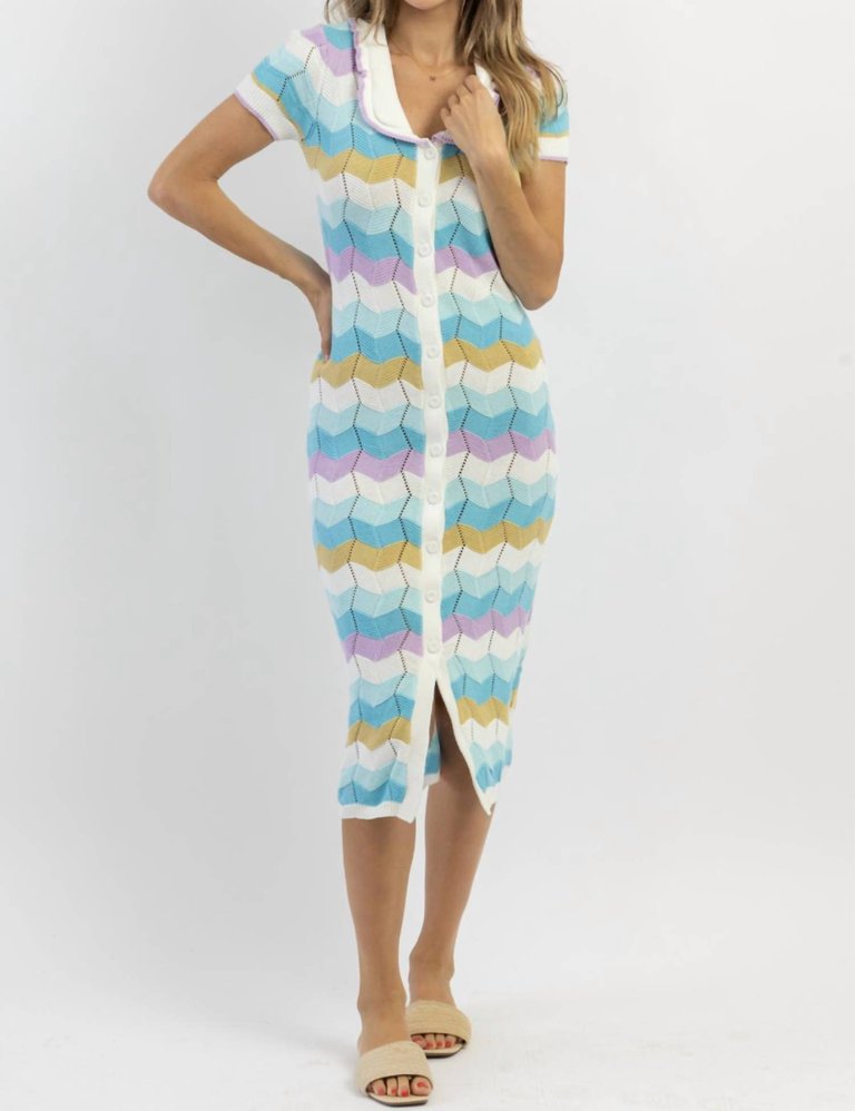 Stripe Crochet Midi Dress - Siesta Blue