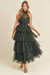 Tiered Tulle Halter Dress - Black