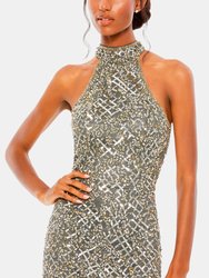 Embellished Halter Neck Gown