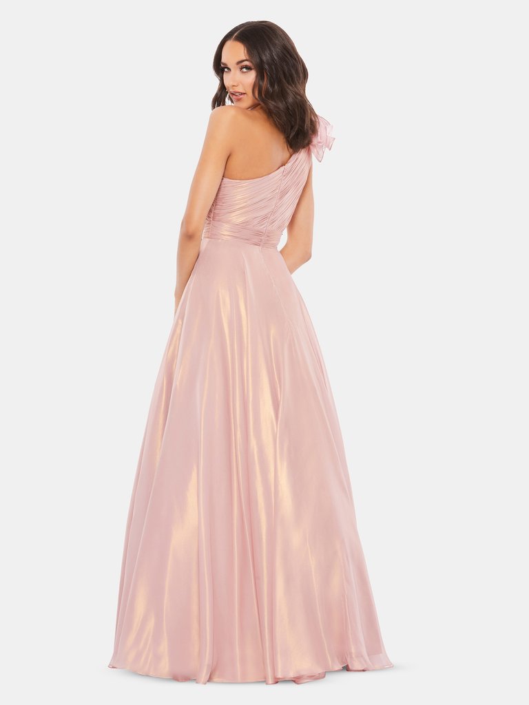 Iridescent One-Shoulder Ruffled Gown