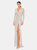 Long Sleeve Ruched Faux Wrap Sequined Gown