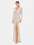 Long Sleeve Ruched Faux Wrap Sequined Gown