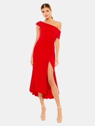 Ruched Off-The-Shoulder Midi Dress