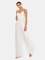 White Chiffon Ruched Wide Leg Jumpsuit