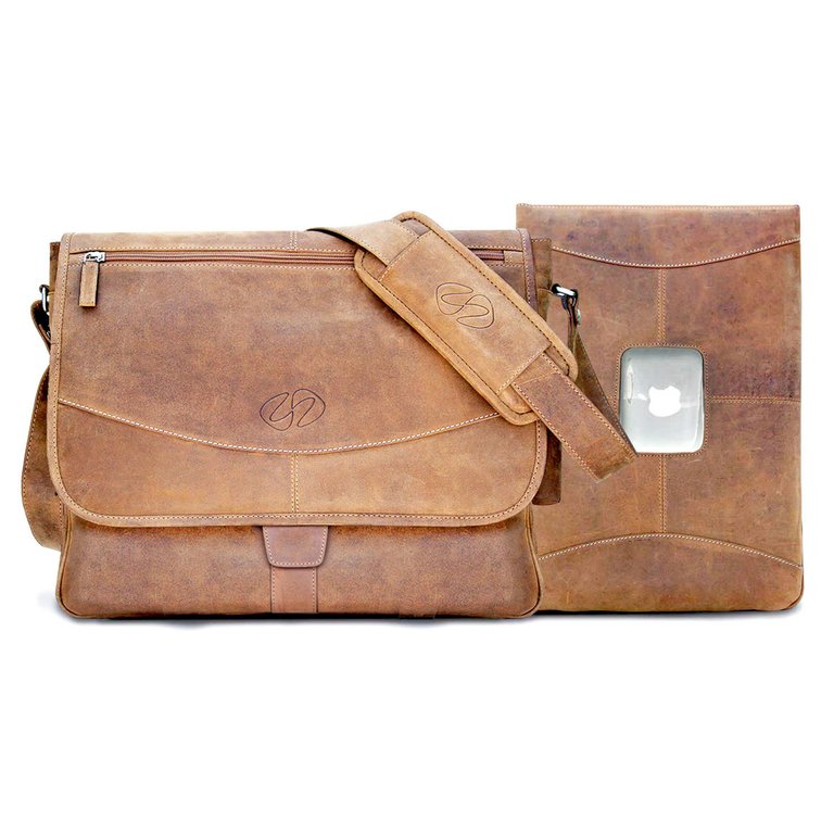 13" MacCase Premium Leather MacBook Pro Messenger Bag w/ Sleeve - Vintage