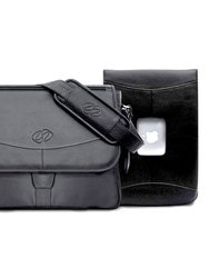 15" MacCase Premium Leather MacBook Pro Messenger Bag w/ Sleeve - Black