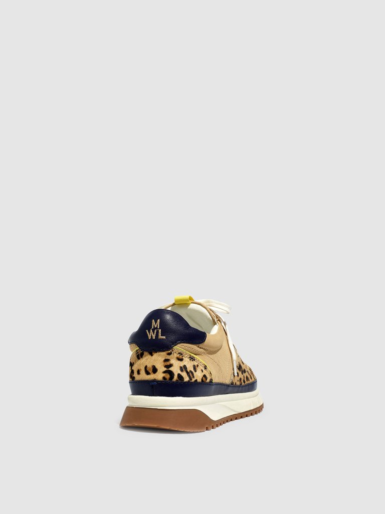 Kickoff Trainer Sneakers in Colorblock Leather and Leopard Calf Hair