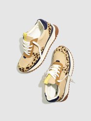 Kickoff Trainer Sneakers in Colorblock Leather and Leopard Calf Hair