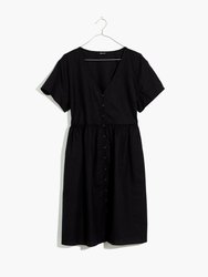 Linen Blend V-Neck Button Front Mini Dress 