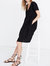 Linen Blend V-Neck Button Front Mini Dress  - Black