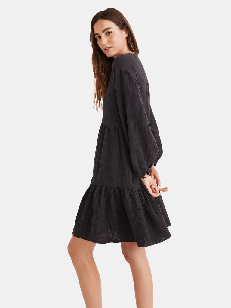 Long Sleeve Button Down Tiered Mini Dress