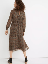 (Re)sourced Georgette Smocked-Neck Midi Dress 