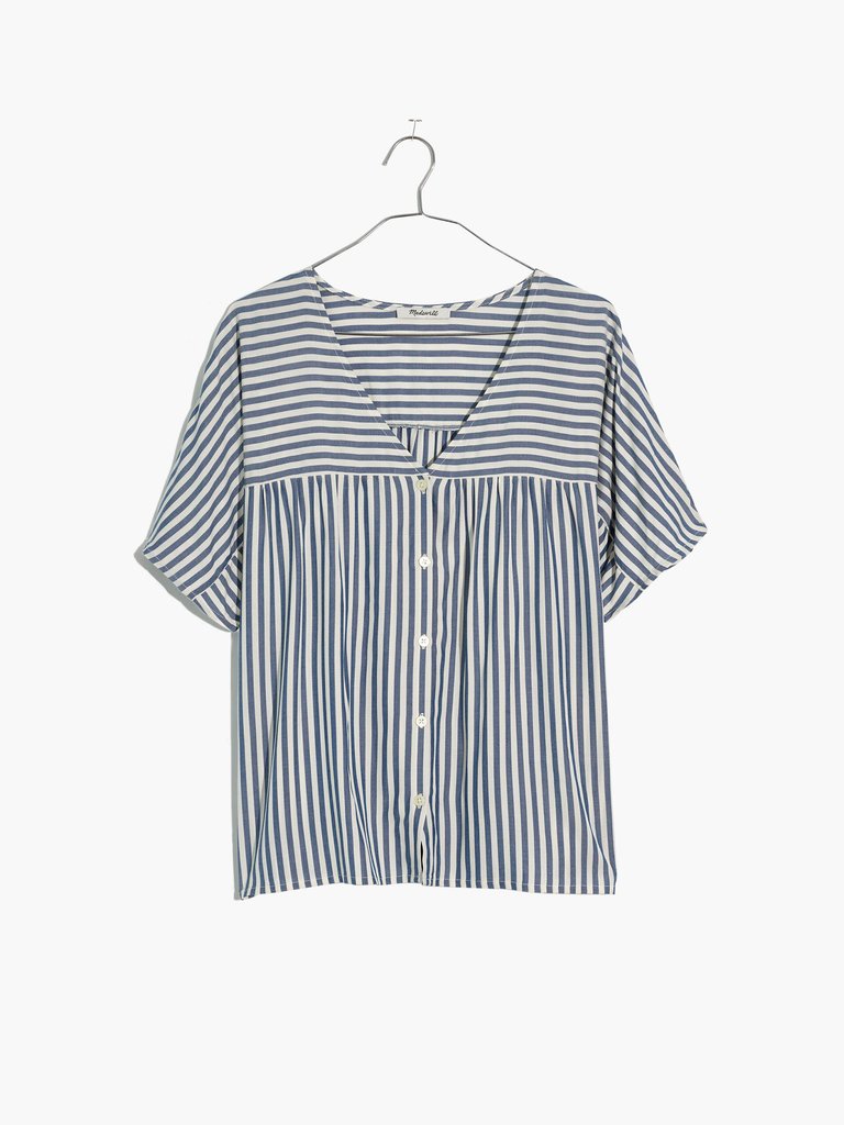 Rhyme Button-Front Top  - Stripe