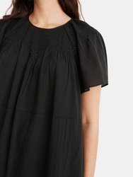 Short Sleeve Tiered Midi with Embroidered Neck