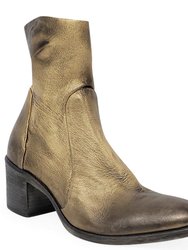 Antique Gold Leather Ankle Boot