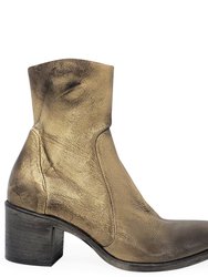 Antique Gold Leather Ankle Boot - Gold