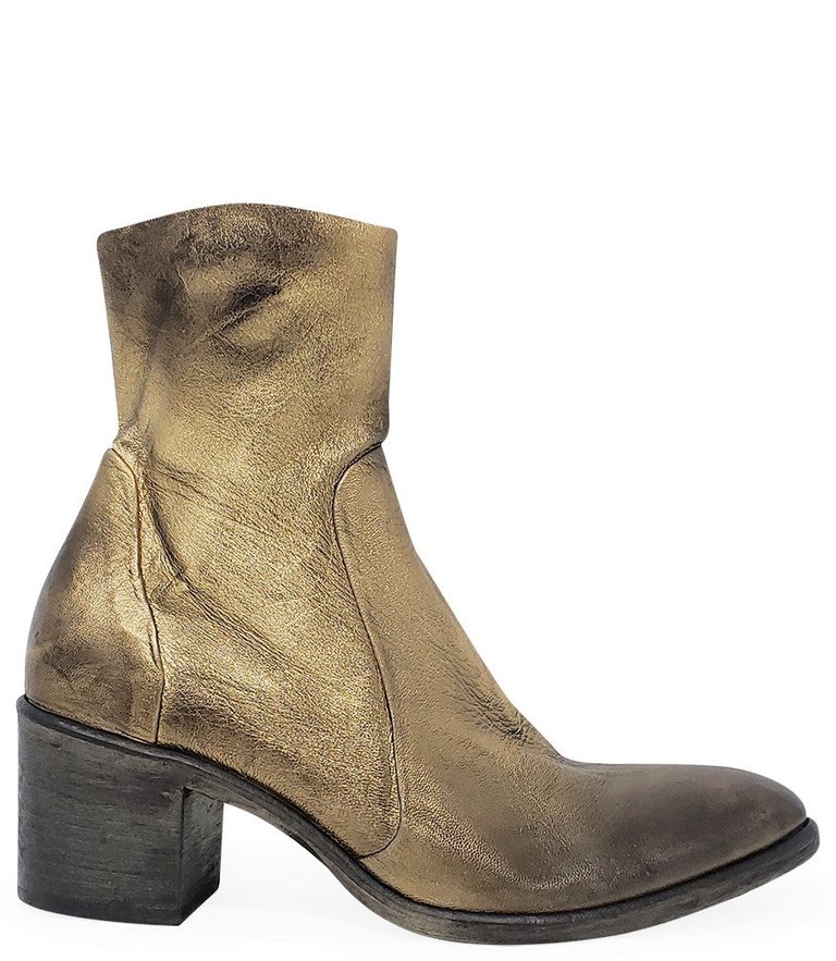 Antique Gold Leather Ankle Boot - Gold