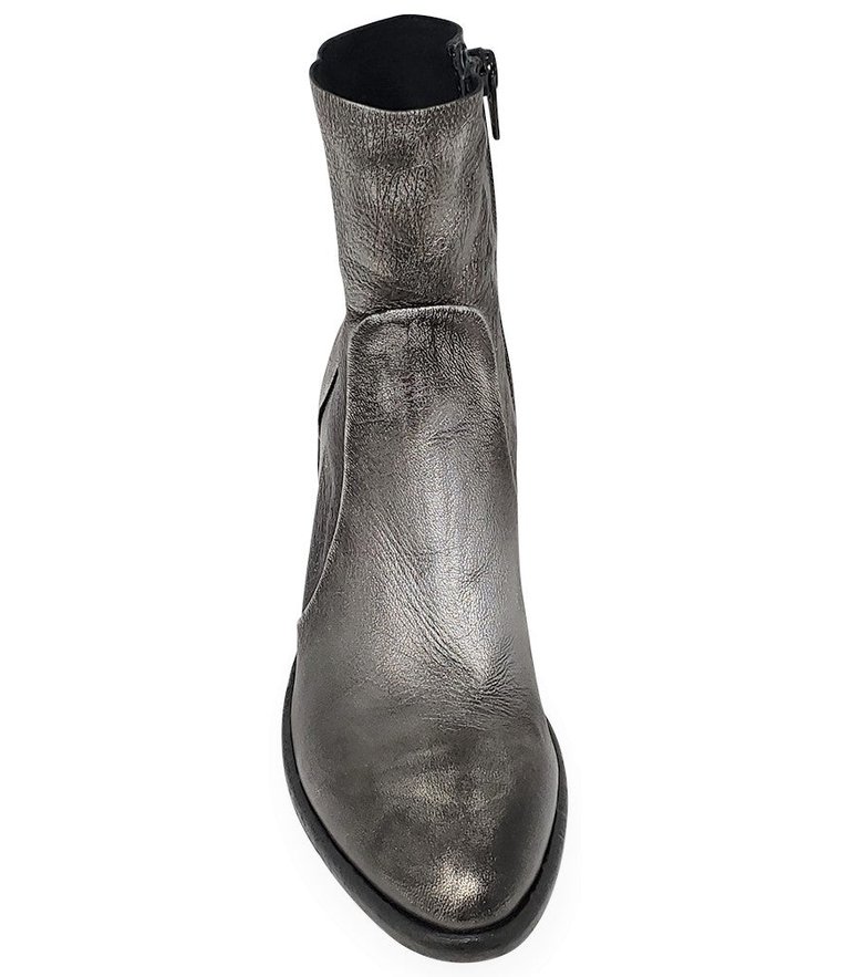 Antique Silver Leather Ankle Boot