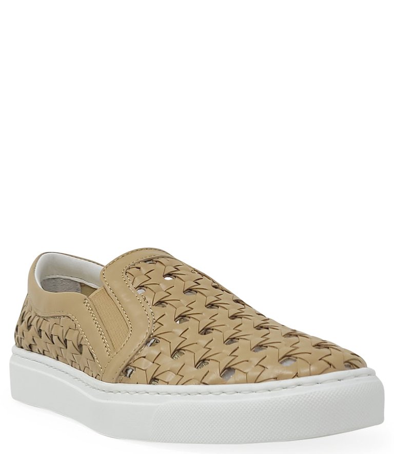 Beige Leather Woven Sneaker