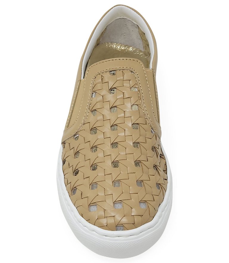 Beige Leather Woven Sneaker - Beige