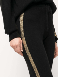 Black Cashmere Sweat Pants With Gold Laminated Bands