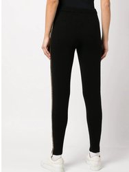 Black Cashmere Sweat Pants With Gold Laminated Bands