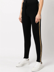 Black Cashmere Sweat Pants With Gold Laminated Bands