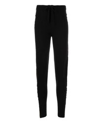 Black Cashmere Sweat Pants With Gold Laminated Bands