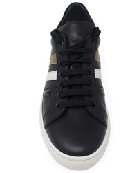 Black Leather 3 Stripe Womens Sneaker